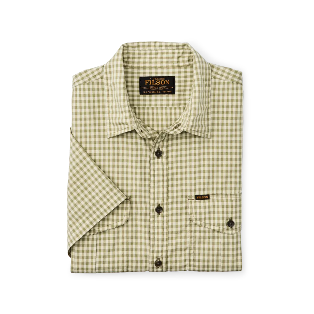 Filson's Washed Short Sleeve Feather Cloth Shirt - Green / Ivory Gingham