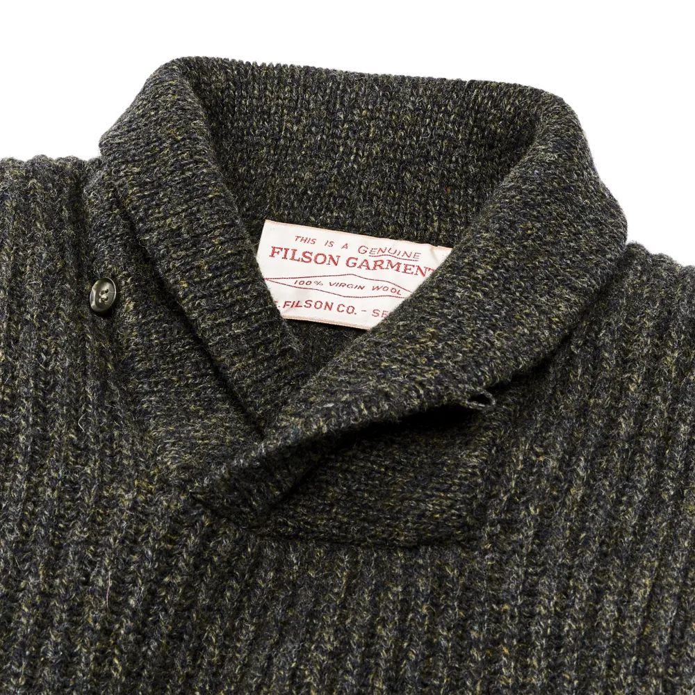 Bristol Shawl Neck Sweater  - Moss / Black Melange