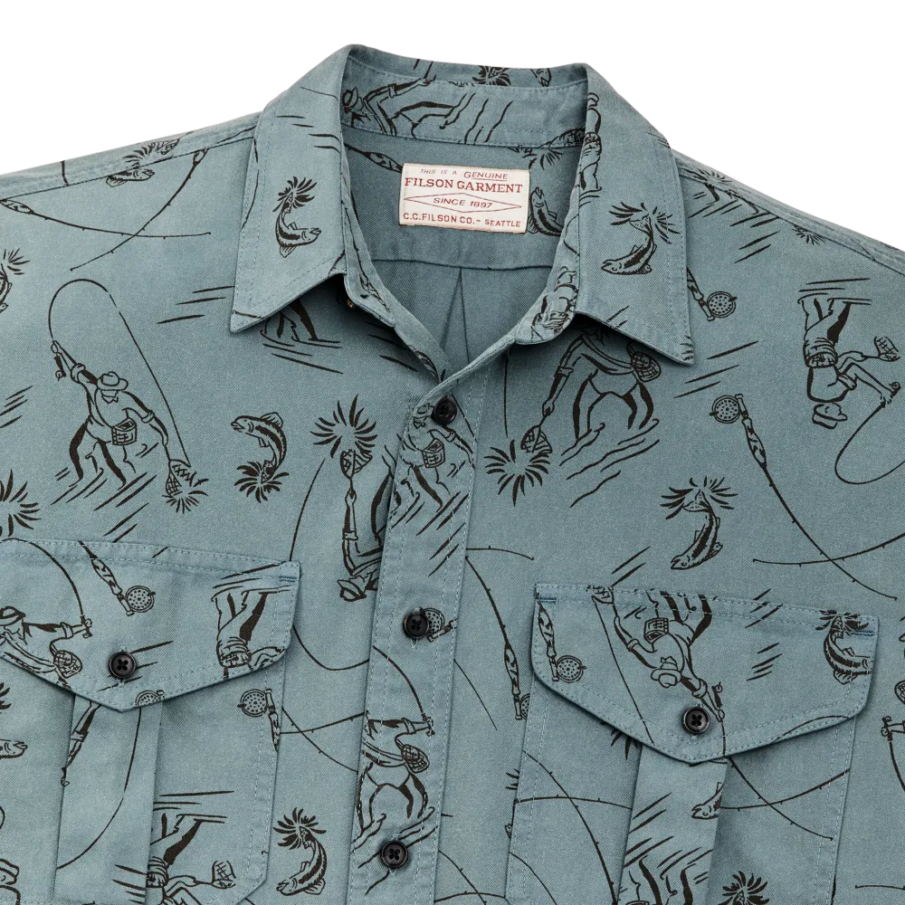 Short Sleeve Lightweight Alaskan Guide Shirt  - Blue Gray / Fly Fishing