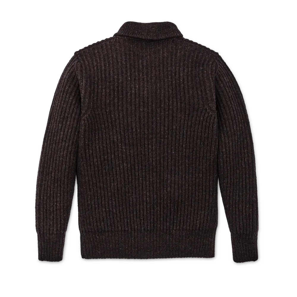 Bristol Shawl Neck Sweater  - Dark Brown Heather