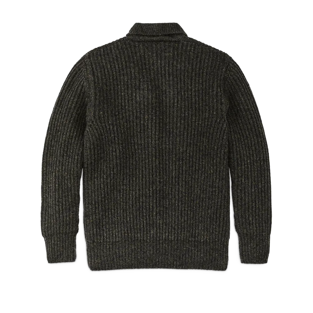 Bristol Shawl Neck Sweater  - Moss / Black Melange