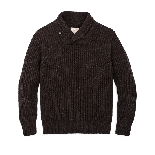 Bristol Shawl Neck Sweater  - Dark Brown Heather