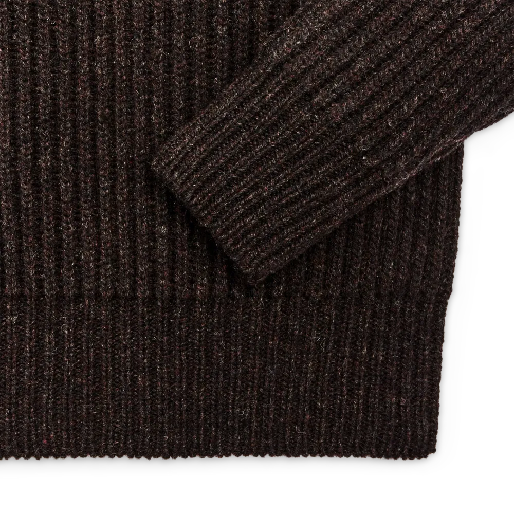 Bristol Shawl Neck Sweater  - Dark Brown Heather