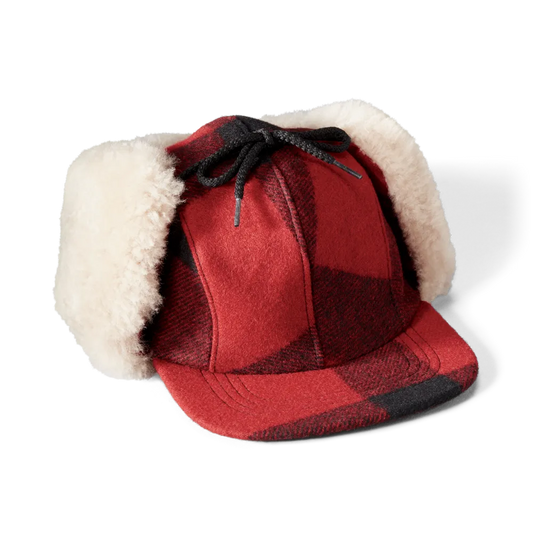 Double Mackinaw Wool Cap - Red Black Plaid/birch