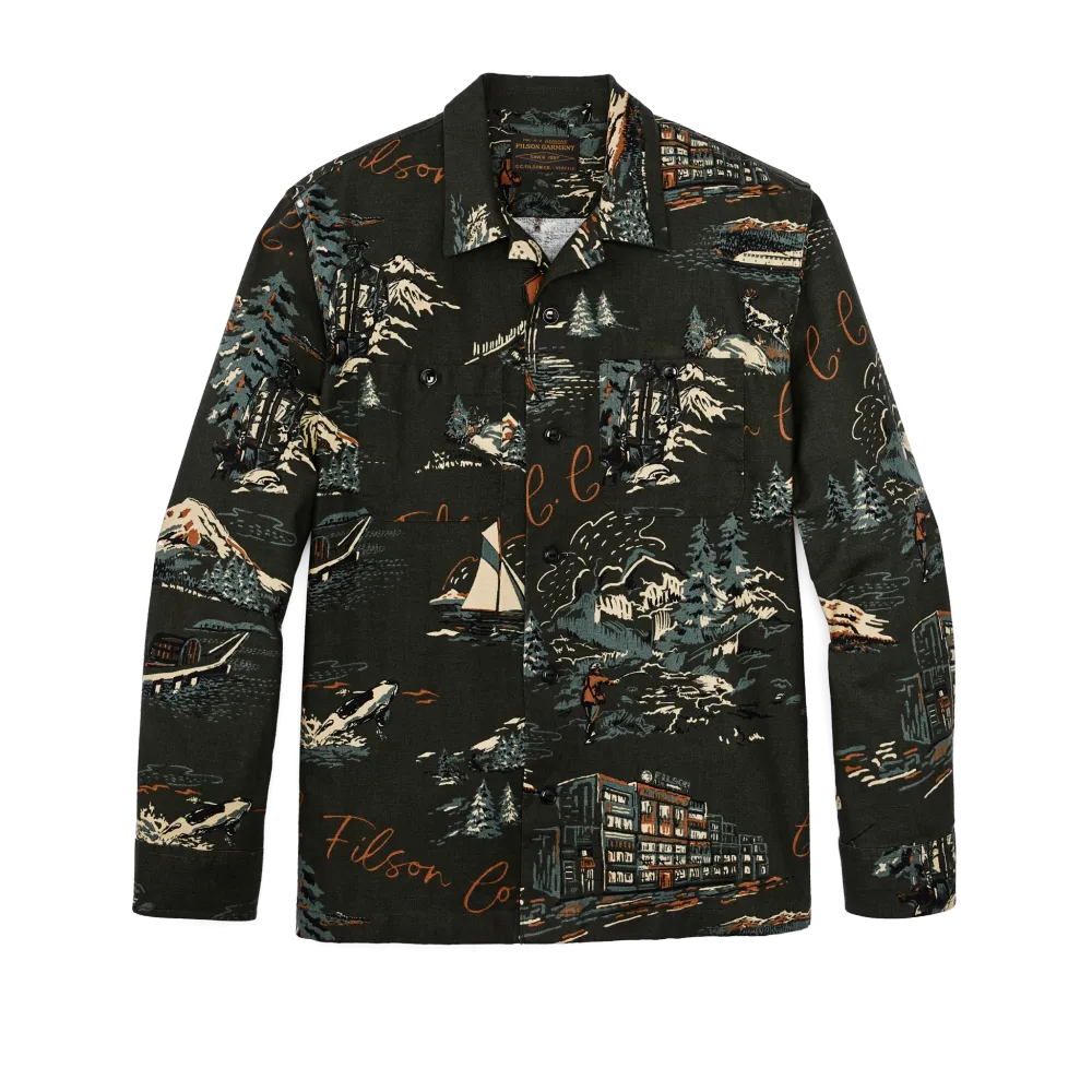 Elk Heights Camp Shirt - Green Northwest Scenic Print