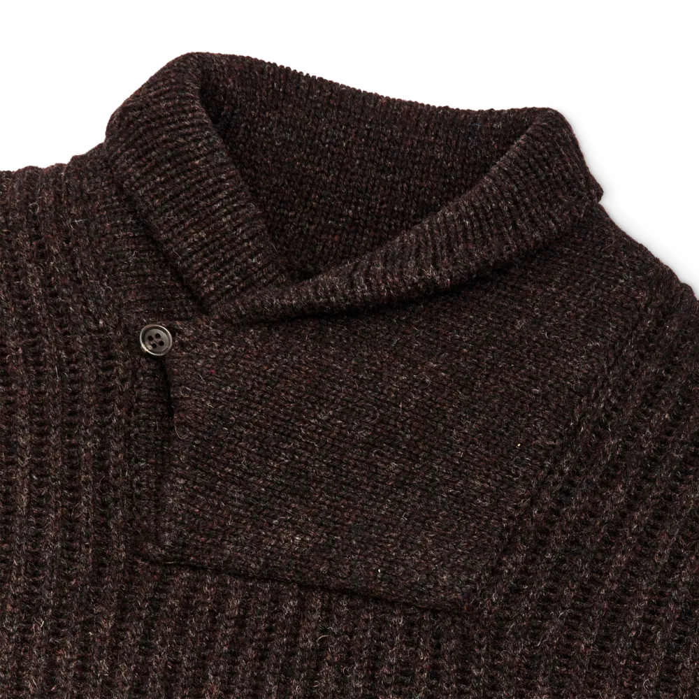 Bristol Shawl Neck Sweater  - Dark Brown Heather