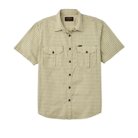 Filson's Washed Short Sleeve Feather Cloth Shirt - Green / Ivory Gingham